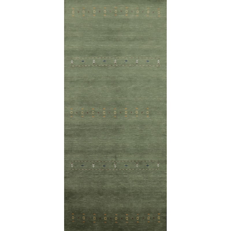 Hand Knotted Oriental 100% Wool Carpet Tribal Animal Pictorial Green Gabbeh Area Rug - 12' 1'' X 5' 0''