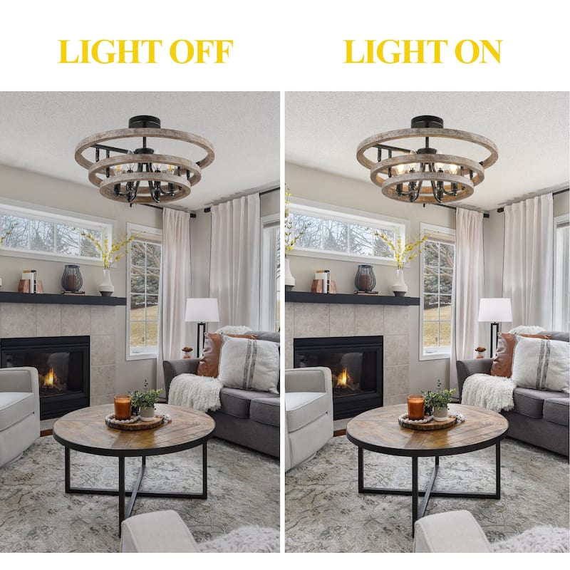 Oaks Aura Wooden Chandelier,Farmhouse Wood Pendant Light,Caged Light Height Adjustable Hanging Lamp for Living Room,Dining Room