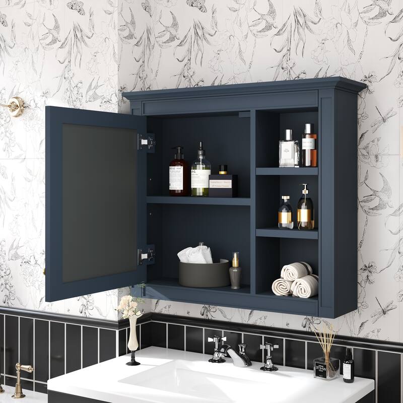 Roomfitters 30'' x 28'' Wall Mounted Bathroom Storage Cabinet with Mirror, Modern Medicine Cabinet with 3 Open Shelves