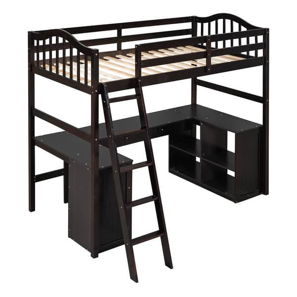 slide 2 of 14, Versatile Twin Loft Bed with Desk and Storage - Solid Wood for Kids' Rooms Espresso - Twin