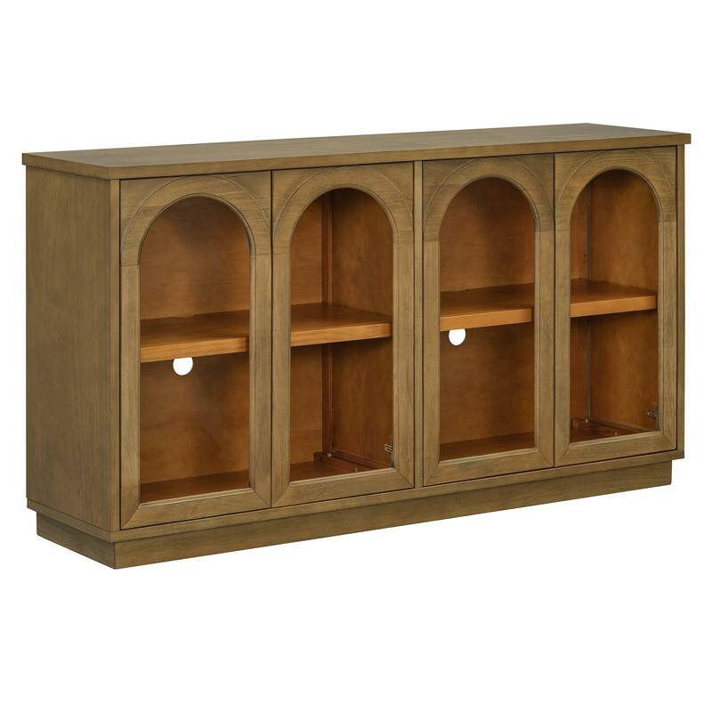 Spruce & Spring 4-Door Large Storage Buffet Cabinet with Glass Doors