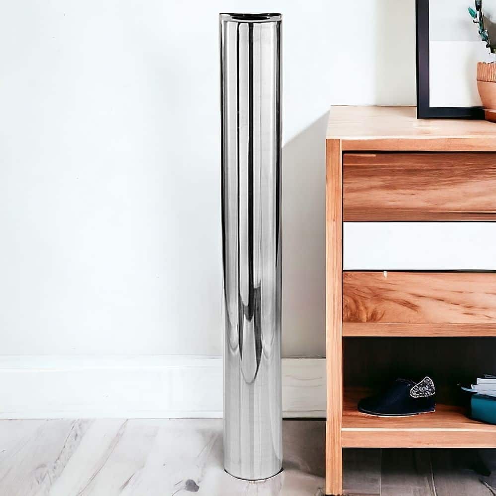 HomeRoots 48" Silver Cylinder Aluminum Table Vase - 6