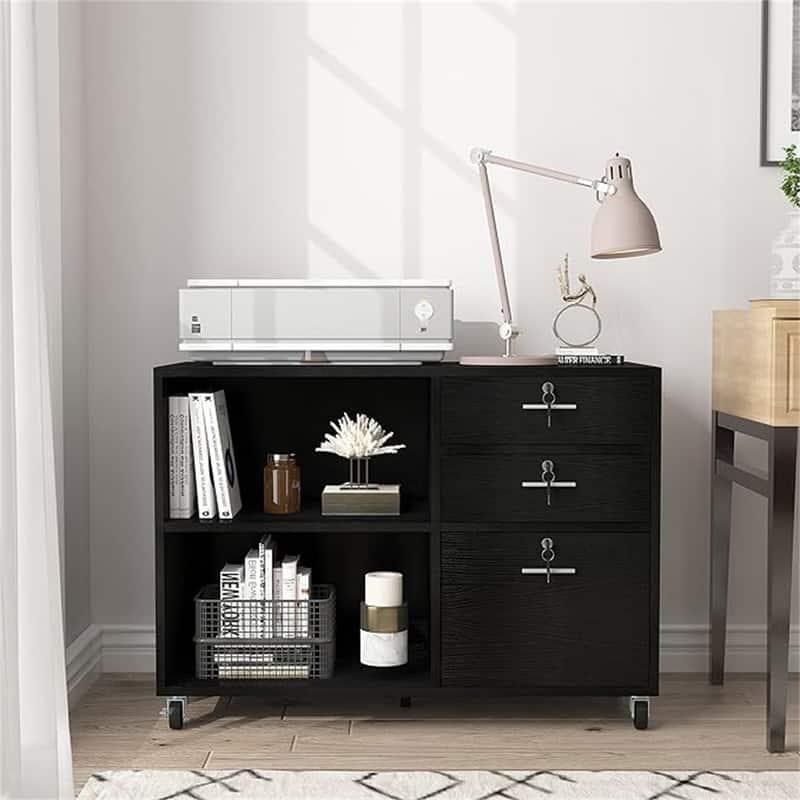 Wood File Cabinet 3 Drawer - 15.6"D x 35"W x 25.6"H
