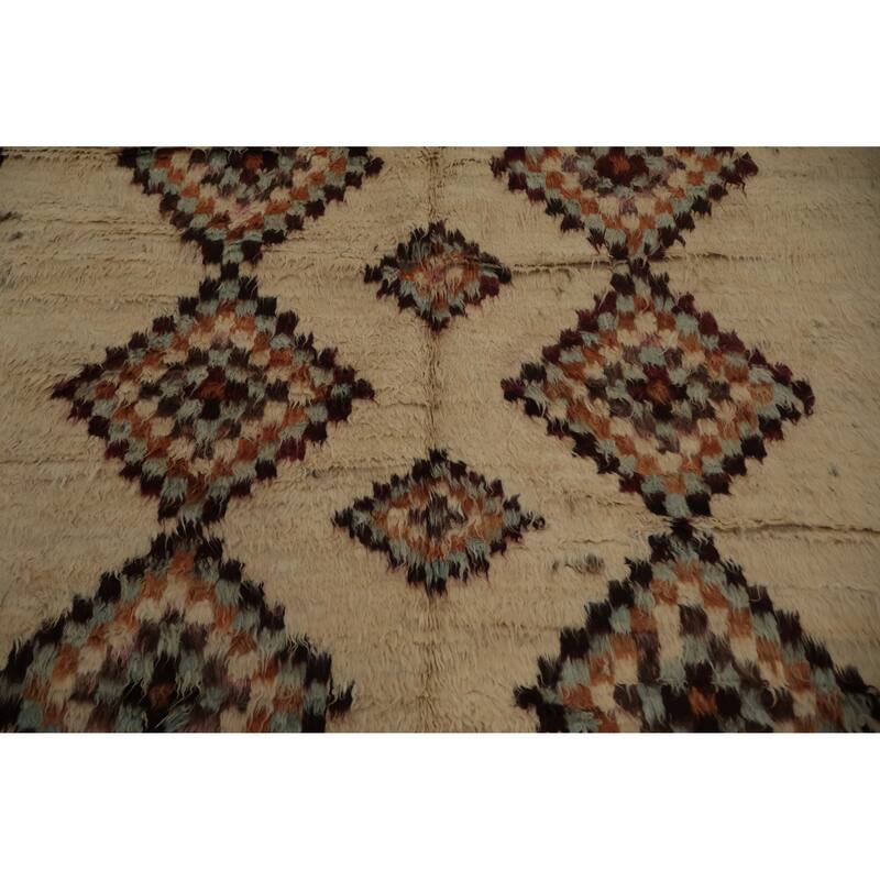Hand Knotted Oriental 100% Wool Carpet Modern Tribal Beige & Ivories Moroccan Area Rug - 9' 8'' X 6' 8''