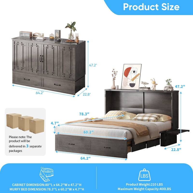 Mixoy Queen Size Murphy Bed with Mattress,Foldable Space-Saving Cube Cabinet Bed