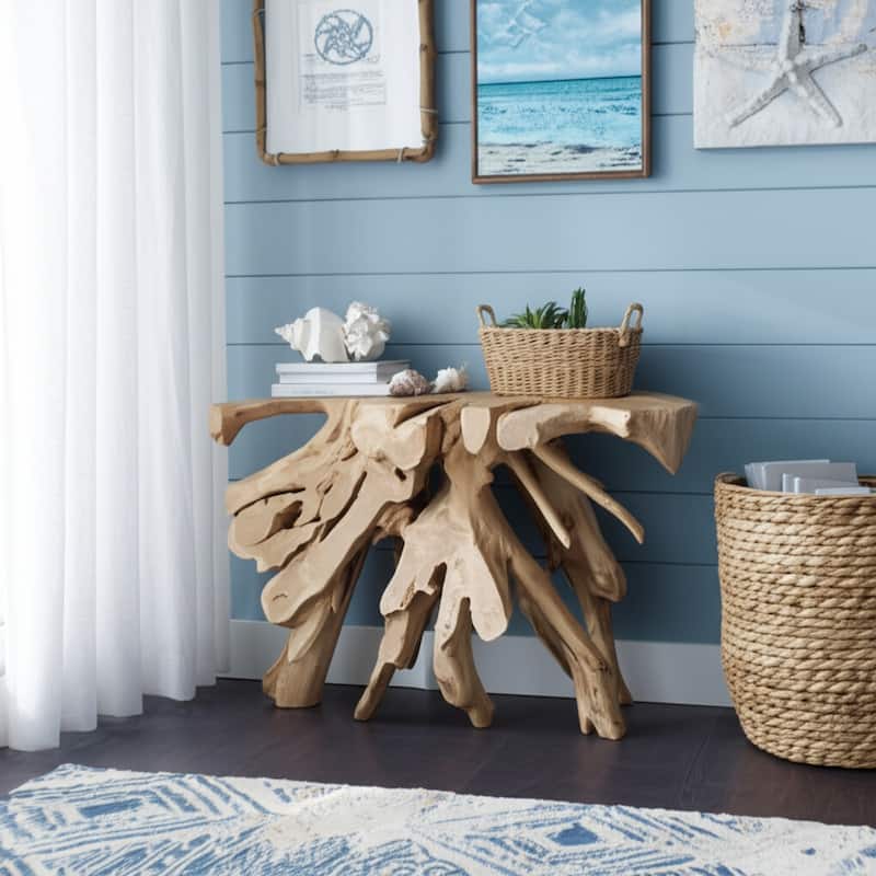 Wood Console Table Sculptural Root Base Coastal Style - 30" Brown - 47" x 16" x 30"
