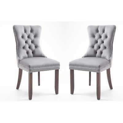 Velvet Dining Chair with Upholstered Button Tufted Back & Nailhead Trim & Solid Wood Legs, 2 Sets