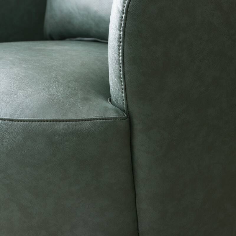 KINWELL 34" Wide Swivel Faux Leather Barrel Armchair Upholstered PU Leather Accent Chairs for Living Room Office Lounge