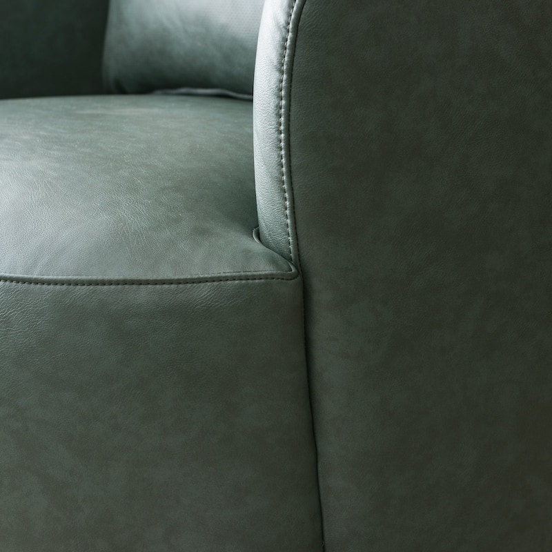 KINWELL 34" Wide Swivel Faux Leather Barrel Armchair Upholstered PU Leather Accent Chairs for Living Room Office Lounge