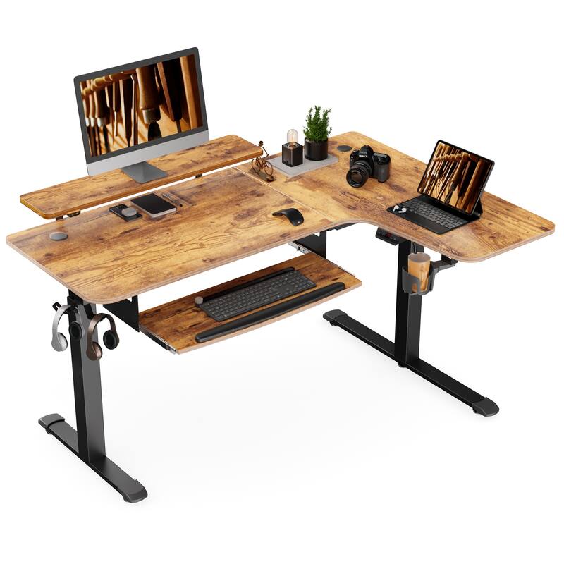 Eureka 61" Modern Home Office L-shaped Desk Electirc Adjustable Standing Corner Desk