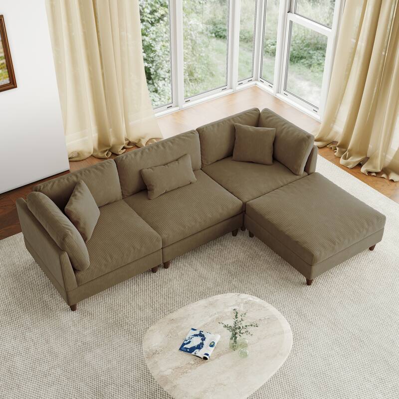 112" W Modern Upholstered Corduroy Modular Sectional Sofa