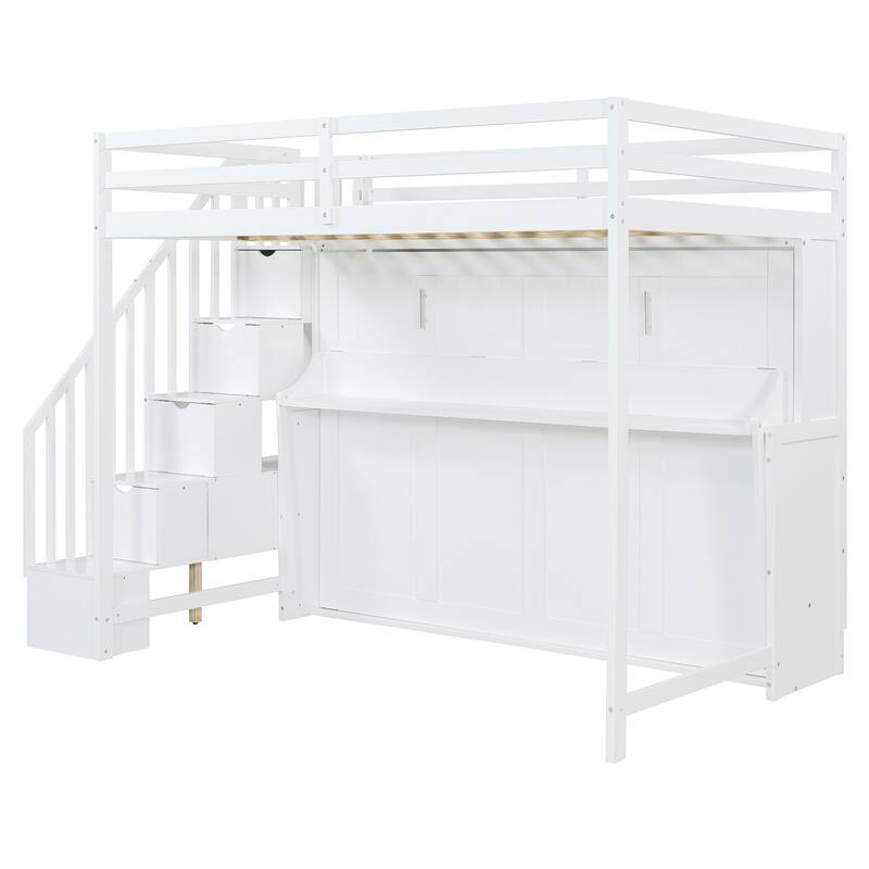 Full Over Full Murphy Bed with Hydraulic Lift & Built-in Desk, Space-Saving Wall Bed