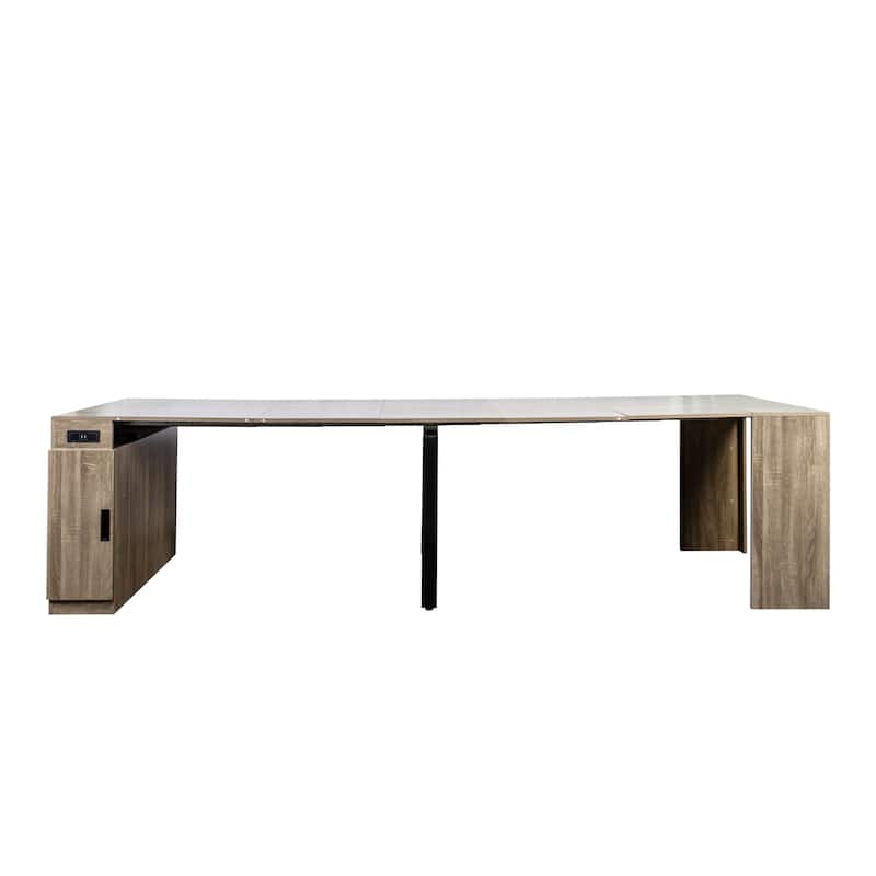 Roomfitters Modern Extendable Dining Table with Built-In Outlet, Multifunctional Expandable Console Table with Storage