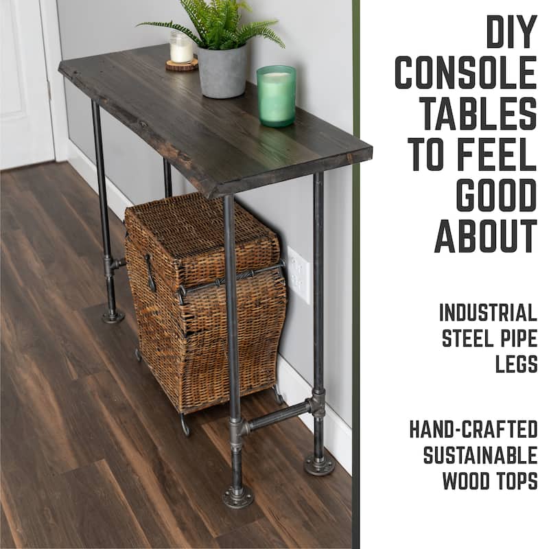 PIPE DECOR Solid Live Edge Wood Console Table with Industrial Pipe Legs