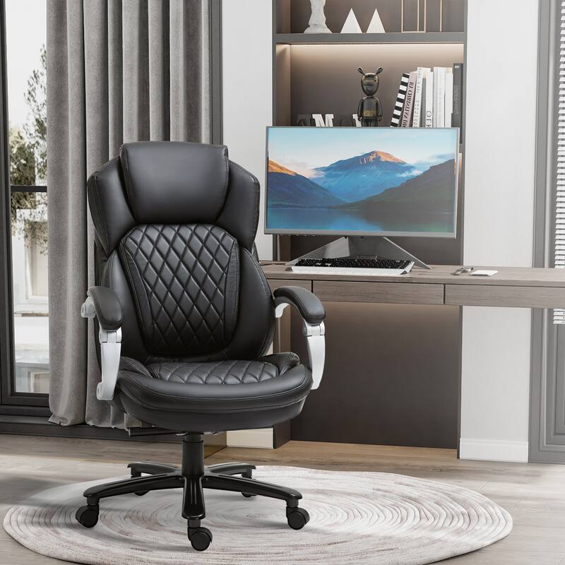 Black Adjustable Height Leather Upholstered Office Desk Chair Gaming Chair, Swivel Chair Computer Task Chair with Wheels