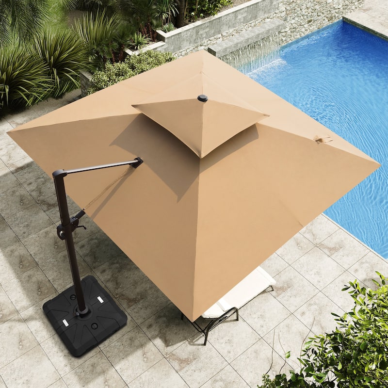 10.5ft Outdoor Patio Double Top Cantilever Offset Umbrella with Base Stand