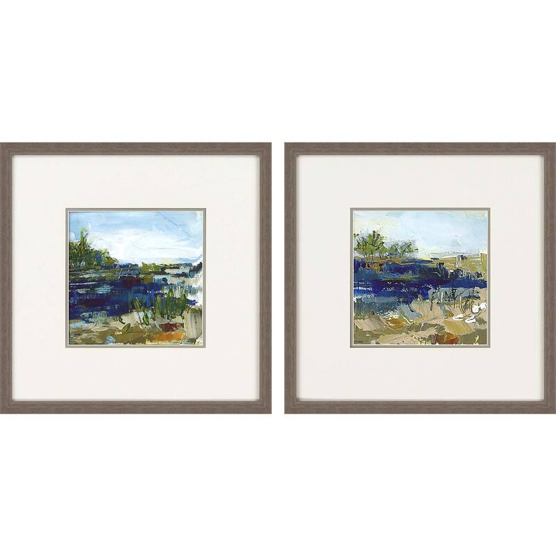 Coastal Sand S/2 Framed Art Exclusive Giclee Under Glass - Blue - 21 X 21 X 2