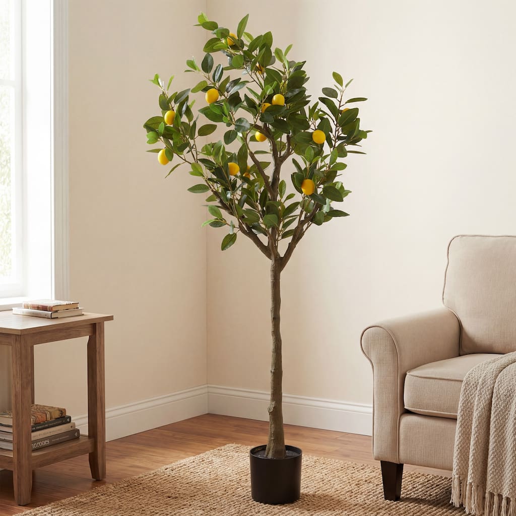 SAFAVIEH 59-Inch Faux Orange Tree, Lifelike Artificial Indoor Plant with Decorative Fruit for Home or Office Decor