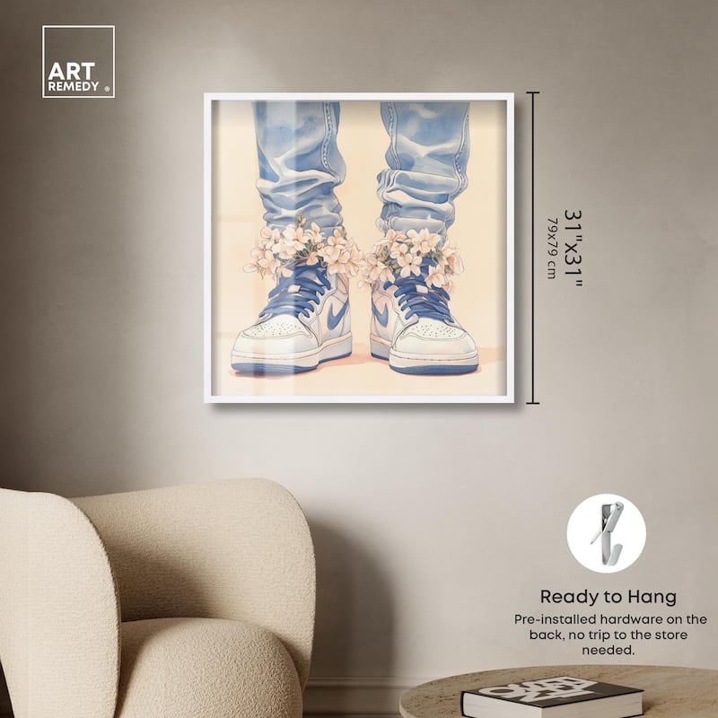 Gentle Blue Sneakers and Flowers Shadowbox by Art Remedy