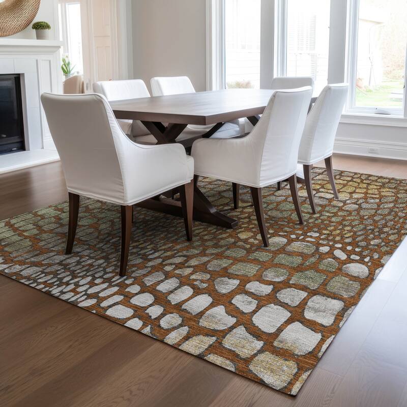 Machine Washable Indoor/ Outdoor Modern Cobble Chantille Rug