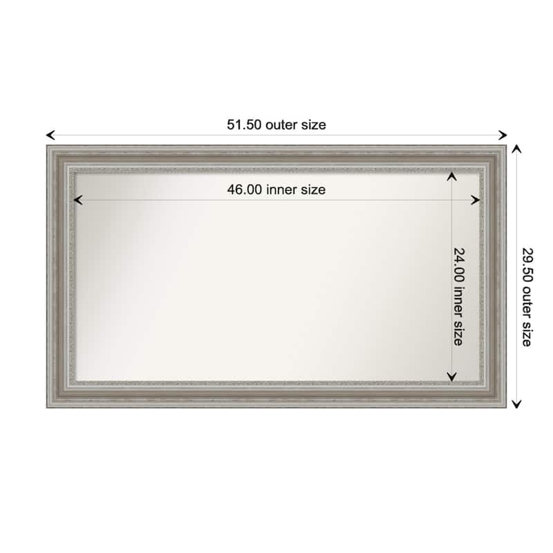 Parlor Silver Framed Non-Beveled Custom Wall Mirror, Bathroom Vanity Mirror - Outer Size: 51.5 x 29.5