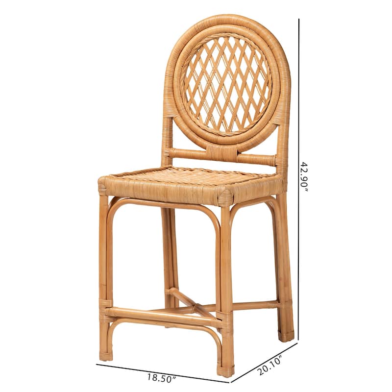 Oxford Round Back Rattan Counter Stool - Handwoven Cane Counter Height Chair, Natural Wicker Coastal Kitchen Island Seating