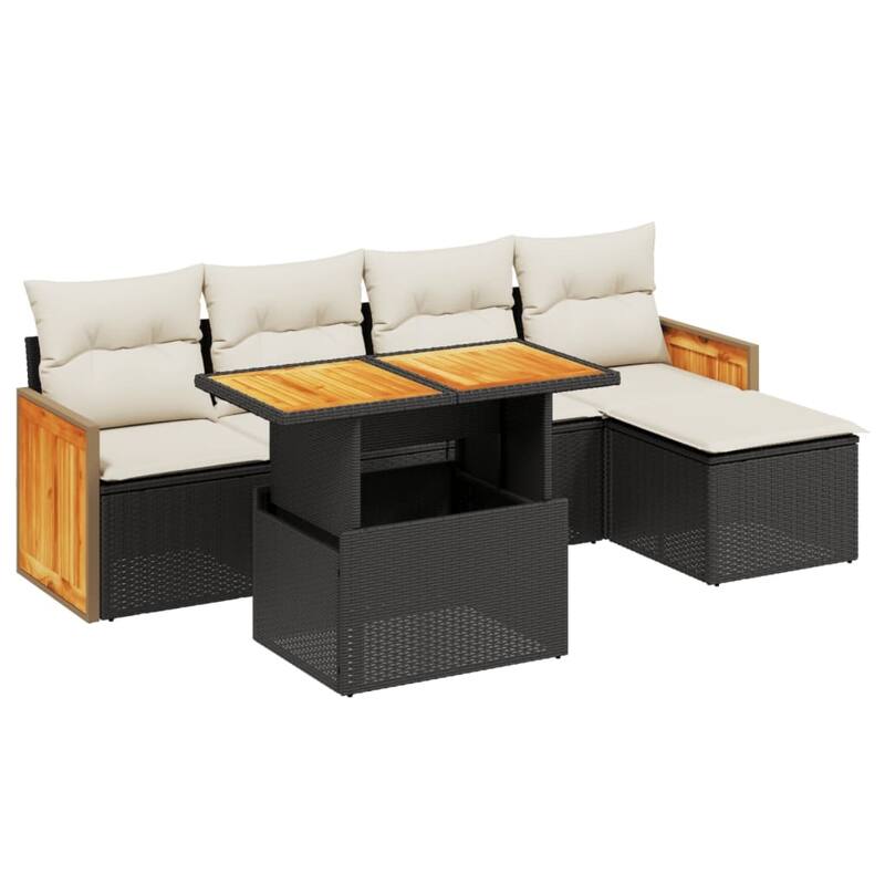 vidaXL Patio Sofa Set with Cushions Modular Sofas and Table 6 Piece Poly Rattan