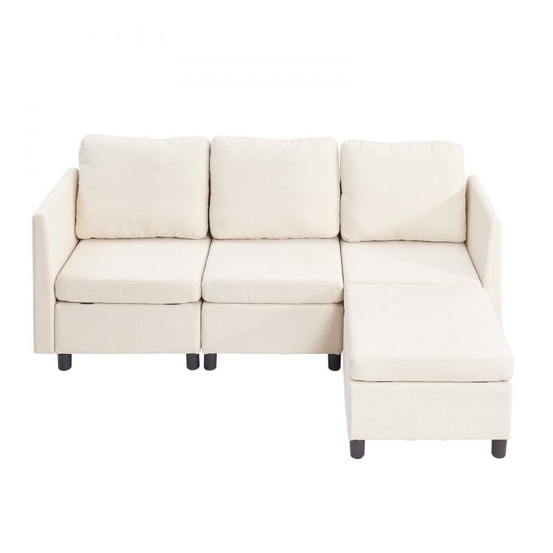 Beige Cotton-Linen Modular Sectional Sofa with Storage, Plush Cushions anda Kid-Friendly Design - 78.3 x 24 x 24 in
