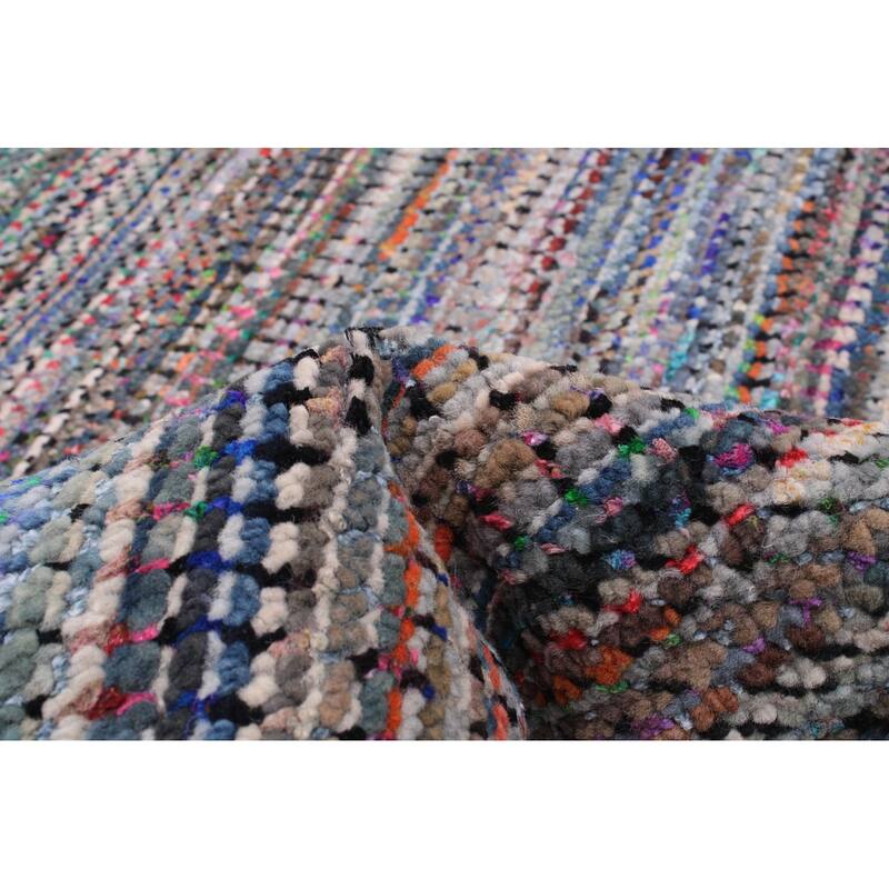 ECARPETGALLERY Hand-knotted Silk Shadow Dark Blue Wool Rug - 7'11 x 10'0