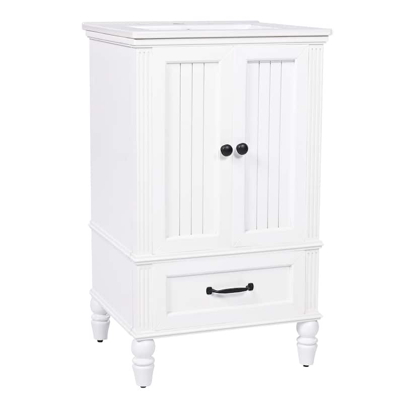 Sleek 20" Bathroom Vanity Set with Sink‌ – Features Dual-Door Cabinet, Magnetic Door Catcher & Adjustable Leveling Feet