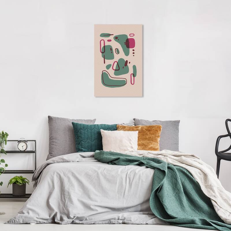 Wynwood Studio Canvas Abstract Mid-Century Shapes Green and Light Pink Mid-Century Modern Wall Art Canvas Print - 24 x 16