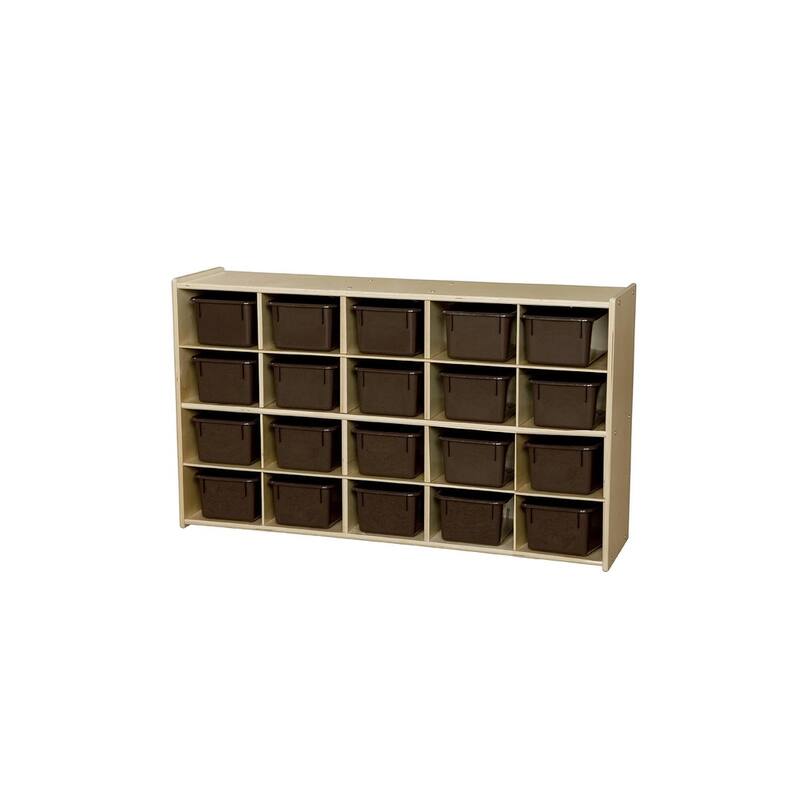 Contender Classroom Storage Shelf with 20 Brown Bins, Kids Toy Storage, Stationary Organizer, Hard Wood Cabinets - 46.75"