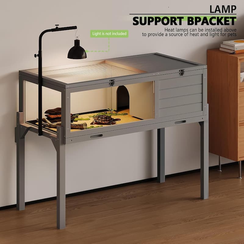 BOSSIN Tortoise Habitat with Detachable Legs, Wooden Tortoise House Reptile Cage for Small Animals with Lamp Holder