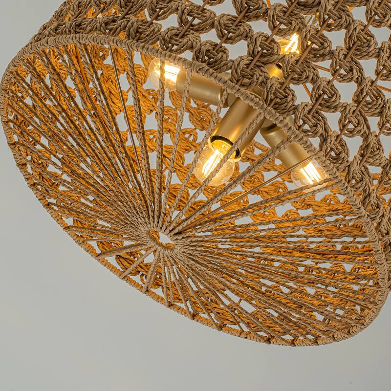 Koyo 4-Light Rattan Drum Pendant, Coastal Boho - Handwoven