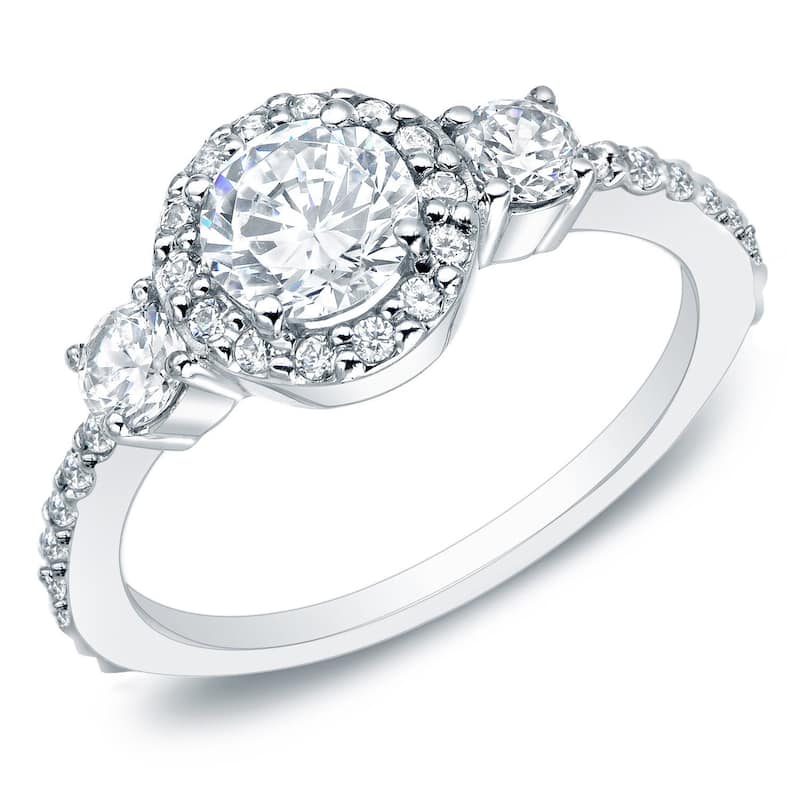 Auriya 14k Gold 1 1/4ctw 3-Stone Halo Diamond Engagement Ring (G-H, I1-I2) - White - 5