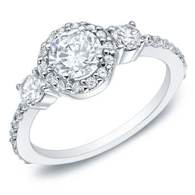 Auriya 14k Gold 1 1/4ctw 3-Stone Halo Diamond Engagement Ring (G-H, I1-I2)