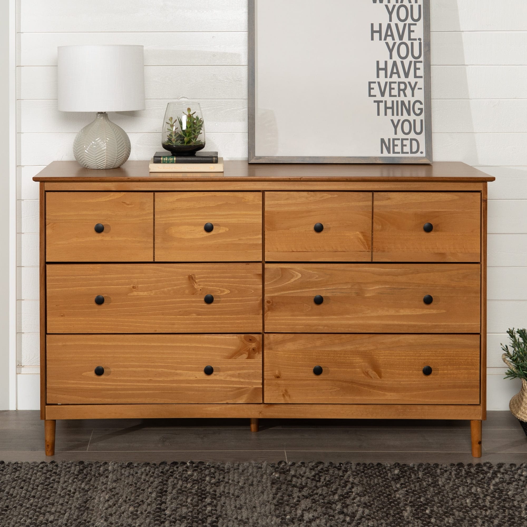 Mid-Century Modern 6-Drawer Solid Wood Dresser, Caramel