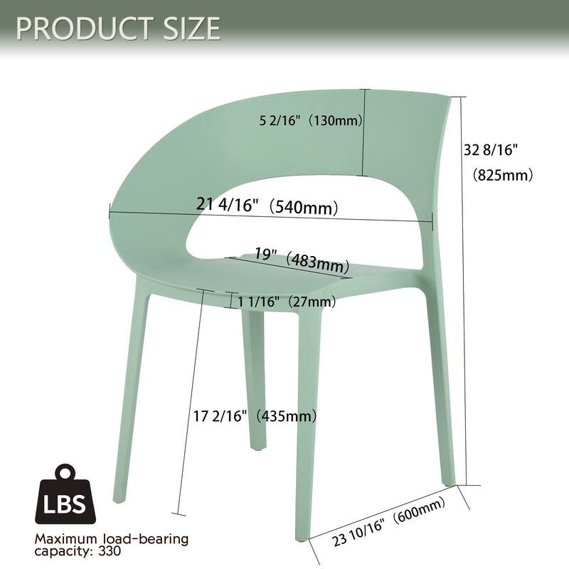 BNK Modern PP Side Chair for Indoor & Outdoor Use, One-Piece Design (Set of 4)