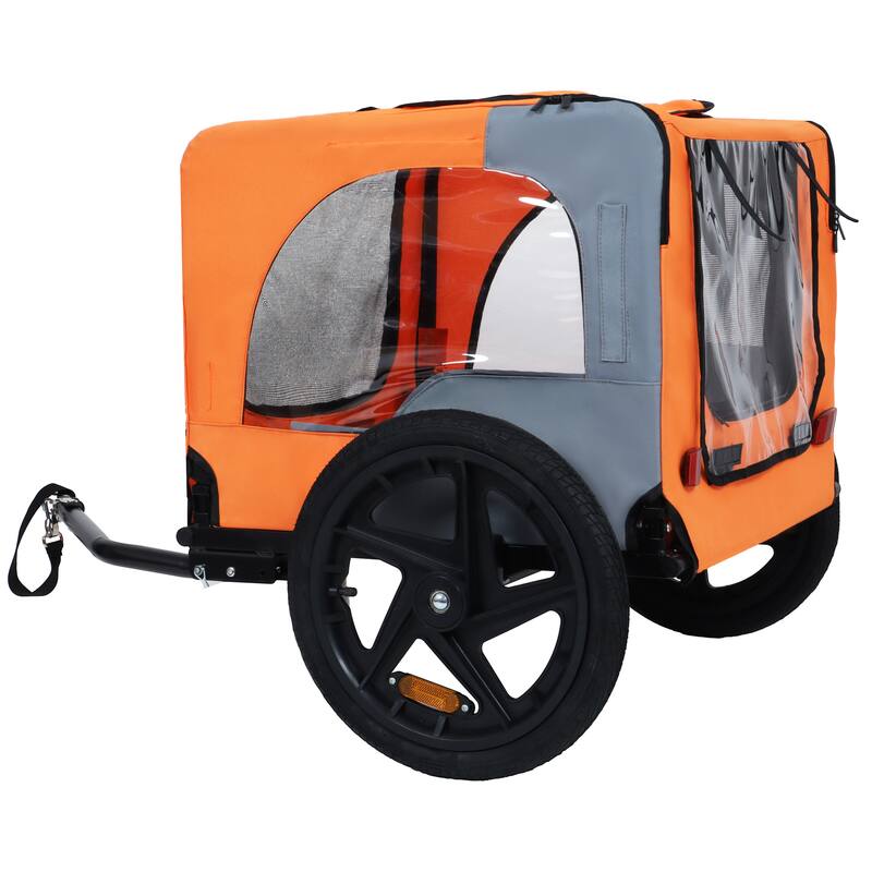 Outdoor Collapsible Pet Bike Trailer With 16-Inch All-Terrain Wheels & Universal Hitch-Foldable Dog/Cargo Carrier Cart