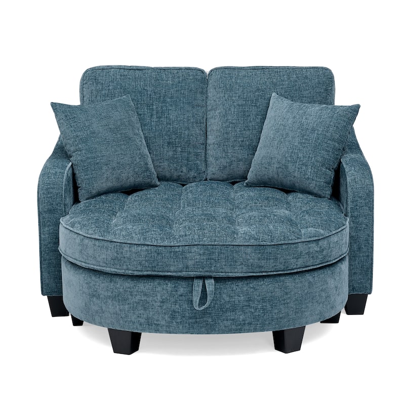 Two-Seater Chaise Longue Sofa with Storage Footrest, Irregular Armrests & Throw Pillows for Living Room & Bedroom