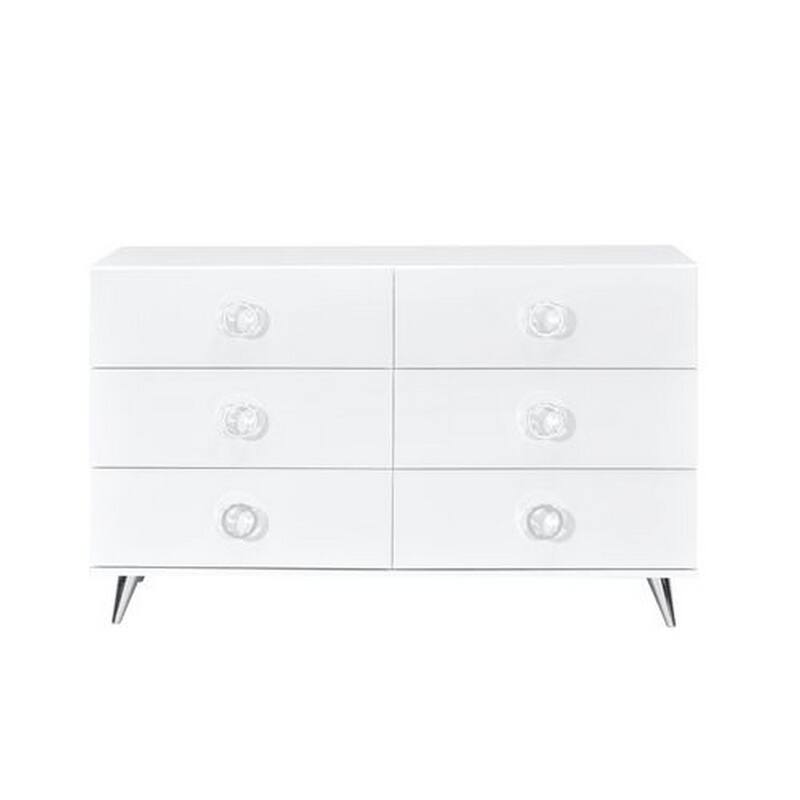 Dresser with 6 Drawers and Angled Metal Feet, White