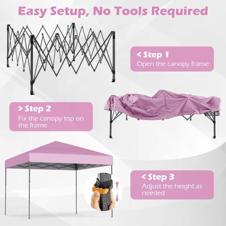 Oxford Fabric Metal Pop Up Canopy Tent with Bag and Adjustable Height
