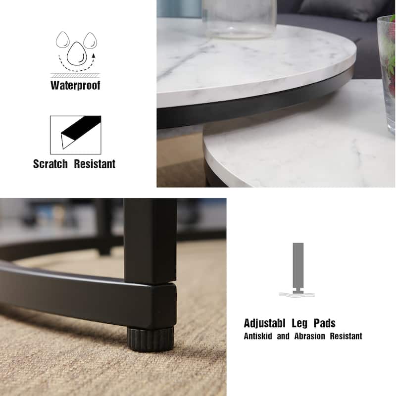 JJS Round Nesting Coffee Table Set of 2 Stacking End Tables for Living Room, Modern Cocktail & Sofa Side Tables
