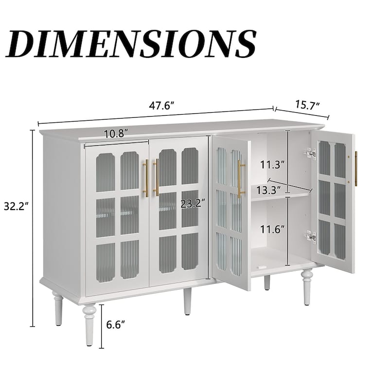 Solid Wood Buffet Cabinet, Lattice Glass Doors with Adjustable Shelves