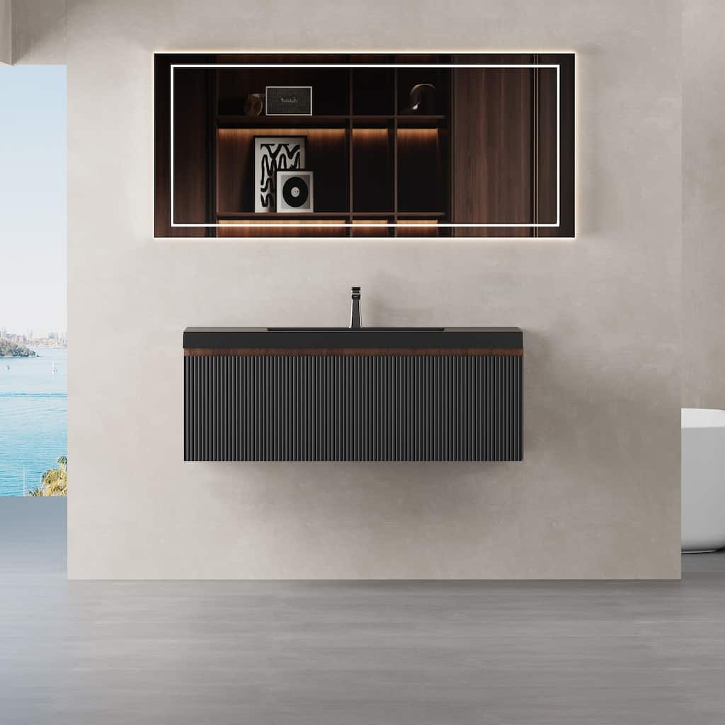 Wall Mounted Bathroom Vanity with Solid Surface Sink