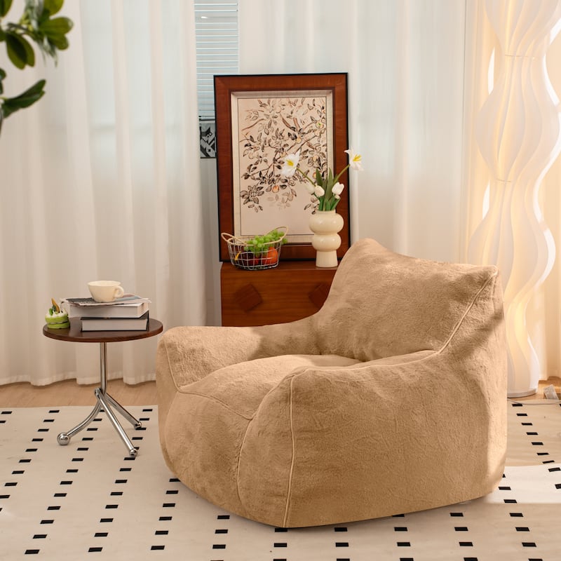 Faux Fur Bean Bag Chair with Back Support, High-Density Shredded Foam Filler, and Versatile Design