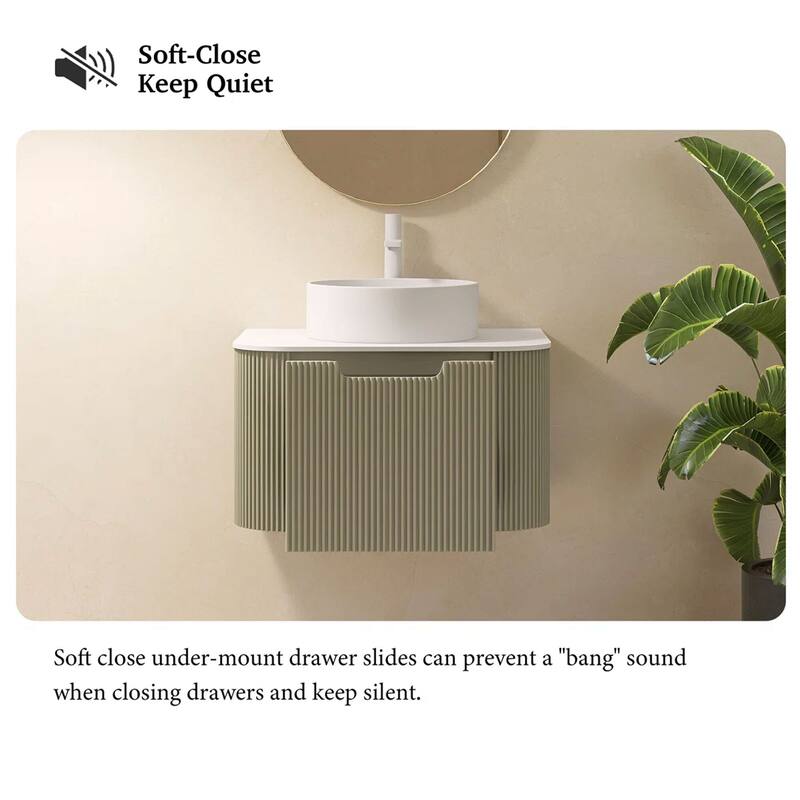 Wall-Mounted Bathroom Vanity with White Round Ceramic Sink