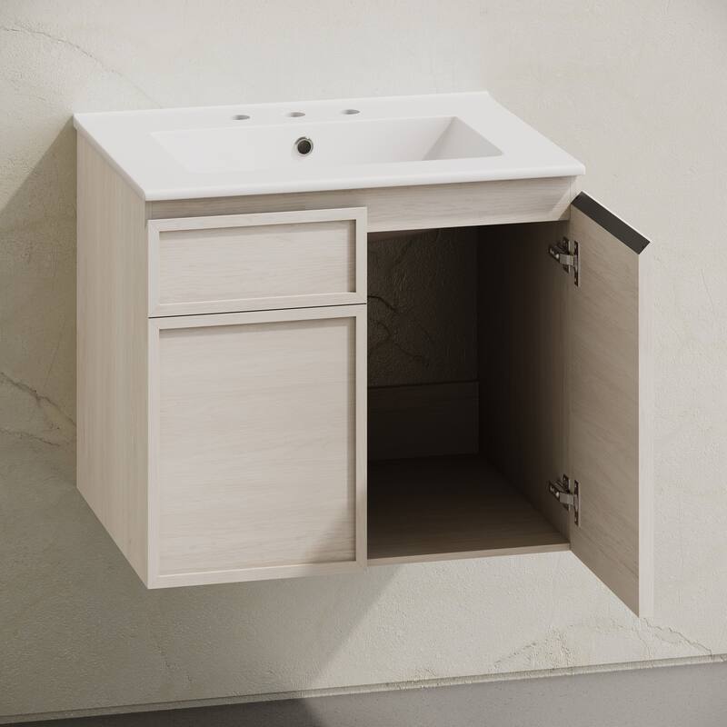 St. Tropez 24" Wall-Mounted Bathroom Vanity In White Oak With 3-Hole Widespread Sink Top - 24