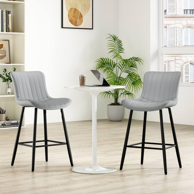 Counter Stools Set of 2, Faux Leather Counter Height Bar Stools, Modern Dining Table Chairs with Metal Legs