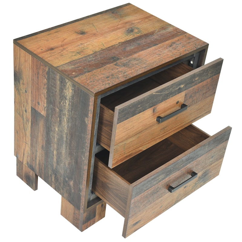 Rustic Reclaimed Wood Design 2 Drawer Nightstand